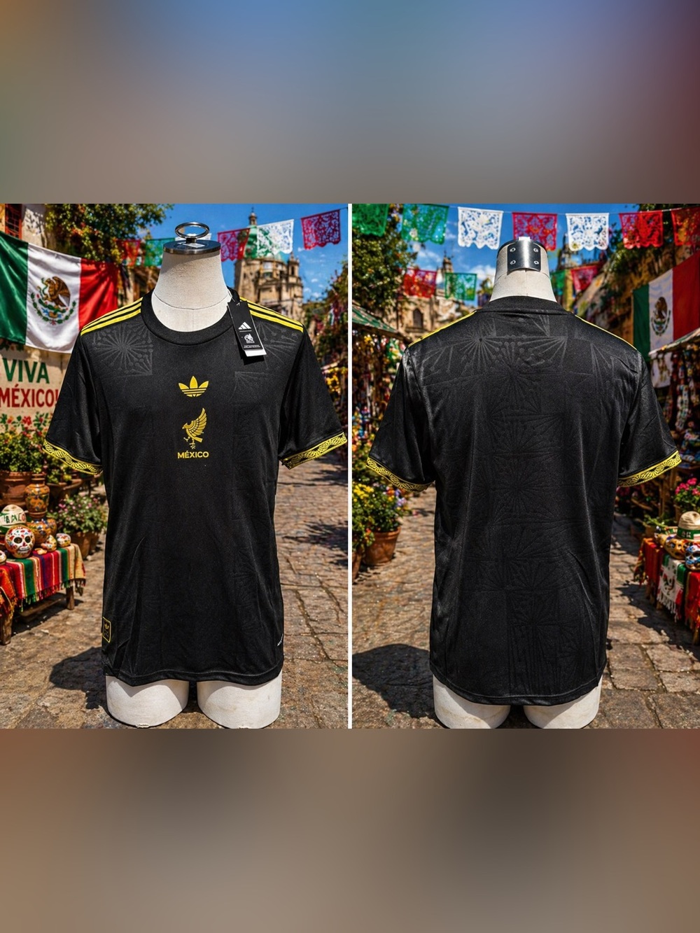 adidas Mexico Black and Yellow Short-Sleeve Football Jersey